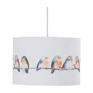 First Choice Lighting Set of 2 Branch Bird Print Linen Easy Fit 30cm Pendant Shades