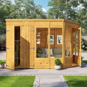 BillyOh Penton Corner Summerhouse with Side Store - Pressure Treated - 11x7 Store on right