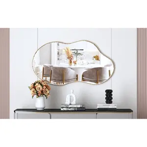 Asymmetrical Metal Framed Wall Accent Mirror Brown / 109.2cm H x 55.1cm W