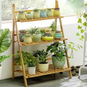 Outdoor 3-Tier Foldable Garden Wood Plant Stand 96cm H