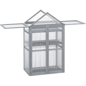 Outsunny 80x47x138cm Wood Cold Frame Greenhouse for Plants PC Board Grey