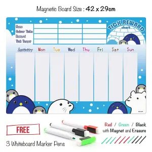 Magnetic Refrigerator Reward Charts For Children Behaviour Board A3 Penguin and Friends