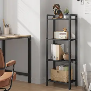 VASAGLE Bookshelf, 4-Tier Shelving Unit, Storage Rack for Home Office, Study, Living Room, Bedroom, Ebony Black and Ink Black