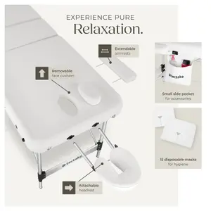 Massage Table Phuket - 3 zones, 70 cm wide, aluminium frame, carry bag & masks - white