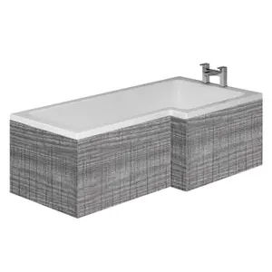 Novela Right Hand L-Shape Shower Bath - 1700x820mm with Grey Wood Panel