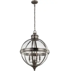 4 Bulb Chandelier Hanging Pendant Ceiling Light Antique Nickel LED E14 60W Bulb