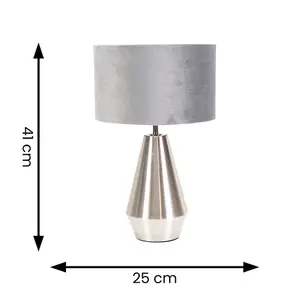 ValueLights Jax Silver Metal Touch Dimmer Table Lamp with Grey Velvet Shade