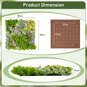 COSTWAY 2 Pack Square Artificial Foliage Wall 50 x 50 cm Faux Plant Wall Decoration