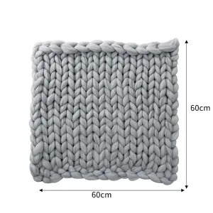 Grey Throw Blanket Chunky Knit Handwoven 60cm L x 60cm W