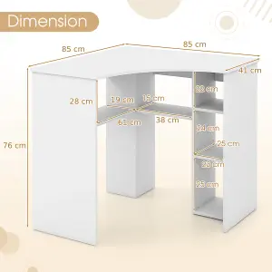 Costway L-Shaped Computer Desk Compact Corner Study Writing Table w/ Adjustable Shelf