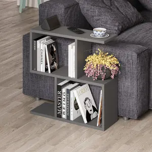 Barbara Side Table Modern 2-Tier Design with Storage Compartments Anthracite