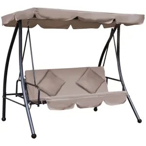 Outsunny 2-in-1 Patio Swing Chair 3 Seater Hammock Cushion Bed Tilt Canopy Beige