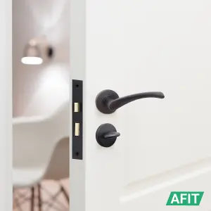 AFIT Matt Black Bathroom Door Handle Set - Pack of 2 Round Internal Door Handles, Thumb Turn Set, Lock & Hinges (76mm) Novi Range