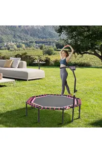 51 Inch Black Pink  Octagonal Garden Trampoline Fitness Trampoline with Adjustable T-Bar Handle  for Kids Adults