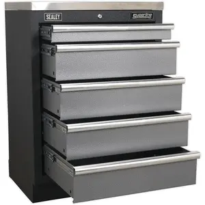 680mm Modular 5 Drawer Floor Storage Cabinet with Locking Mechanism and Ball Bearing Slides