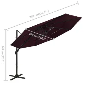 Berkfield 4-Tier Parasol with Aluminium Pole Bordeaux Red 3x3 m