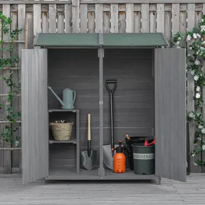 Outsunny Garden Storage Shed Tool Organizer w/ Table, 139x75x160cm, Grey