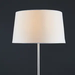 ValueLights Standard Floor Lamp In Brushed Chrome Metal Finish With White Faux Linen Tapered Shade With LED GLS Bulb in Warm White