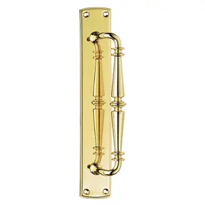 2x Cranked Ornate Door Pull Handle 380 x 65mm Backplate Polished Brass