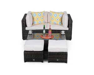 Amalfi 6 Seat Rattan Garden Sofa Set with Coffee Table and 2 Stools - Brown