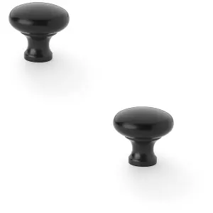 2 PACK - Victorian Round Door Knob - Matt Black 32mm - Kitchen Cabinet Pull Handle