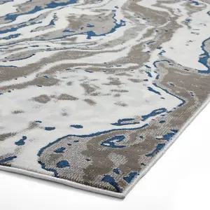 Grey Navy Abstract Modern Easy To Clean Rug For Dining Room-120cm X 170cm