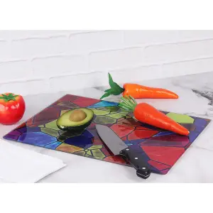 Multicoloured Glass Cutting Board - Heat-Resistant Chopping Board Kitchen Worktop Saver & Countertop Surface Protector - 40 x 30cm