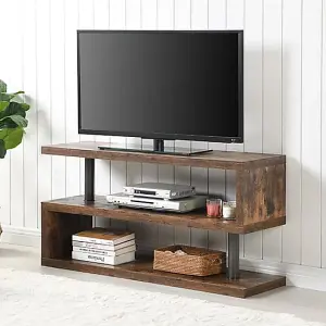 Miami TV Stand With Storage for Living Room and Bedroom, 1200 Wide, S-Shape Design, Media Storage, Rustic Oak Finish