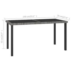 Berkfield Garden Dining Table Grey 140x70x73 cm Poly Rattan