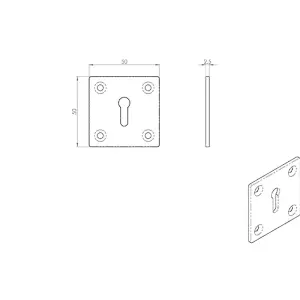 Standard Lock Profile Open Escutcheon 50 x 50mm Polished Brass Keyhole Cover