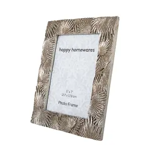 Elegant Chic 5x7 Resin Photo Frame with 3D Floral Decor in Rustic Aged Silver