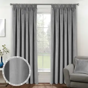 Luxury Enhanced Living Grey Velvet, Supersoft, 100% Blackout, Thermal Pair of Curtains with Tape Top - 66 x 72 inch (168x183cm)