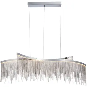 Twin Ceiling Pendant Light Fitting - Chrome Plate & Silver Waterfall Chains