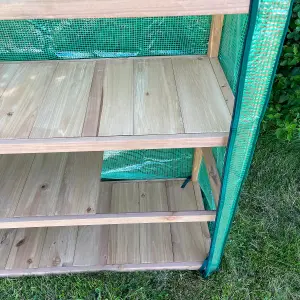 Extra Wide 4 Tier Wooden Mini Greenhouse with Reinforced Cover