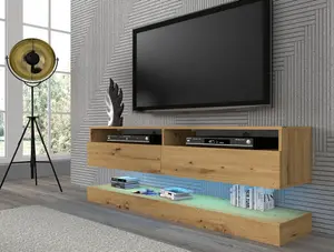 Duo Wall Hung TV Cabinet and Shelf Set in Oak Artisan 1600mm