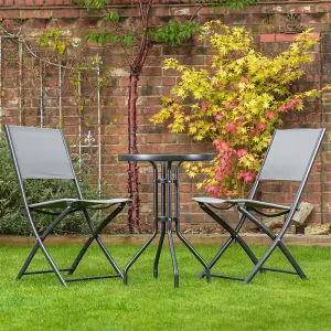 Gardenwize 3 piece Grey Outdoor Garden Camping Patio Folding Table Chair Bistro Set