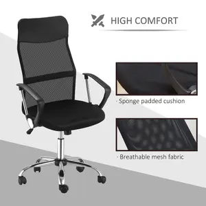 HOMCOM Executive Office Chair High Back Mesh Back Seat Desk Chairs, Black