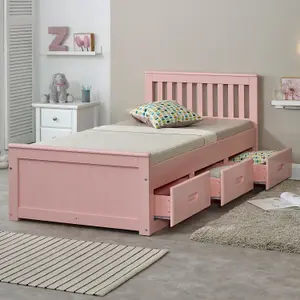 Mission Solid Wooden Storage Bed Frame 3ft Single - Pink