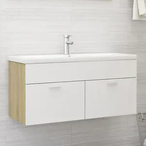 Berkfield Sink Cabinet with Built-in Basin White and Sonoma Oak Engineered Wood