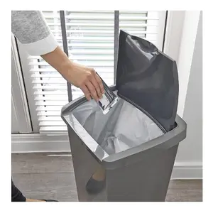 1 x Soft Closing 50 Litre Waste Rubbish Metallic Grey Airtight Pedal Bin For Home & Office