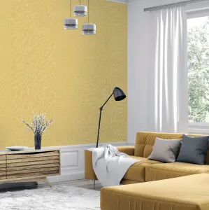 Arthouse Linen Texture Mustard Yellow Wallpaper