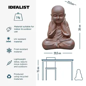 IDEALIST™ Buddha Statue 15.4 Inch Tall, Terracotta Reinforced Stone Sitting Baby Monk Figurine for Home and Garden L29 W23 H39 cm