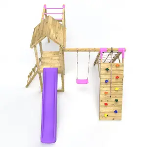 Rebo Wooden Climbing Frame with Swings, Slide, Up & over Climbing wall and Monkey Bars - Carpathian