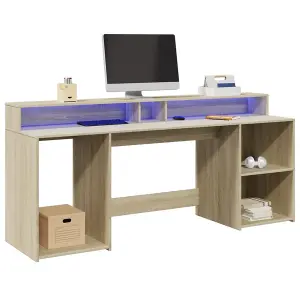 Berkfield Desk with LED Lights Sonoma Oak 200x55x91 cm Engineered Wood