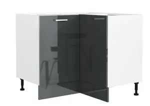 Kitchen Corner Unit Base Cabinet Cupboard L-Shape 900mm 90cm Grey Gloss Luxe