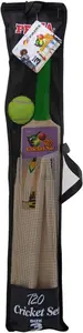 New Cricket Set Bat Ball Wooden Wickets With Mesh Carry Bag Garden Kids Fun Park Play Size 3