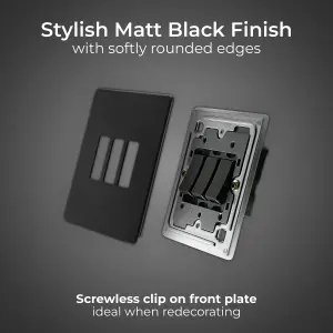 BG Flatplate Screwless 20A Triple Wall Light Switch, Matt Black