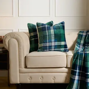 Tartan Check Cushion Covers 4 Pack Case Flannel Fleece Set, 45 x 45cm - Green