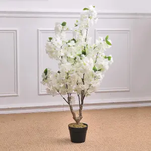 White Artificial Plant Cherry Flower Tree Fake Plant House Plant in Pot H 105 cm