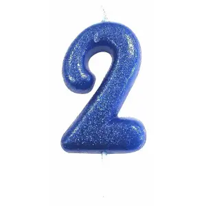 Anniversary House Glitter 2nd Birthday Candle Blue (One Size)